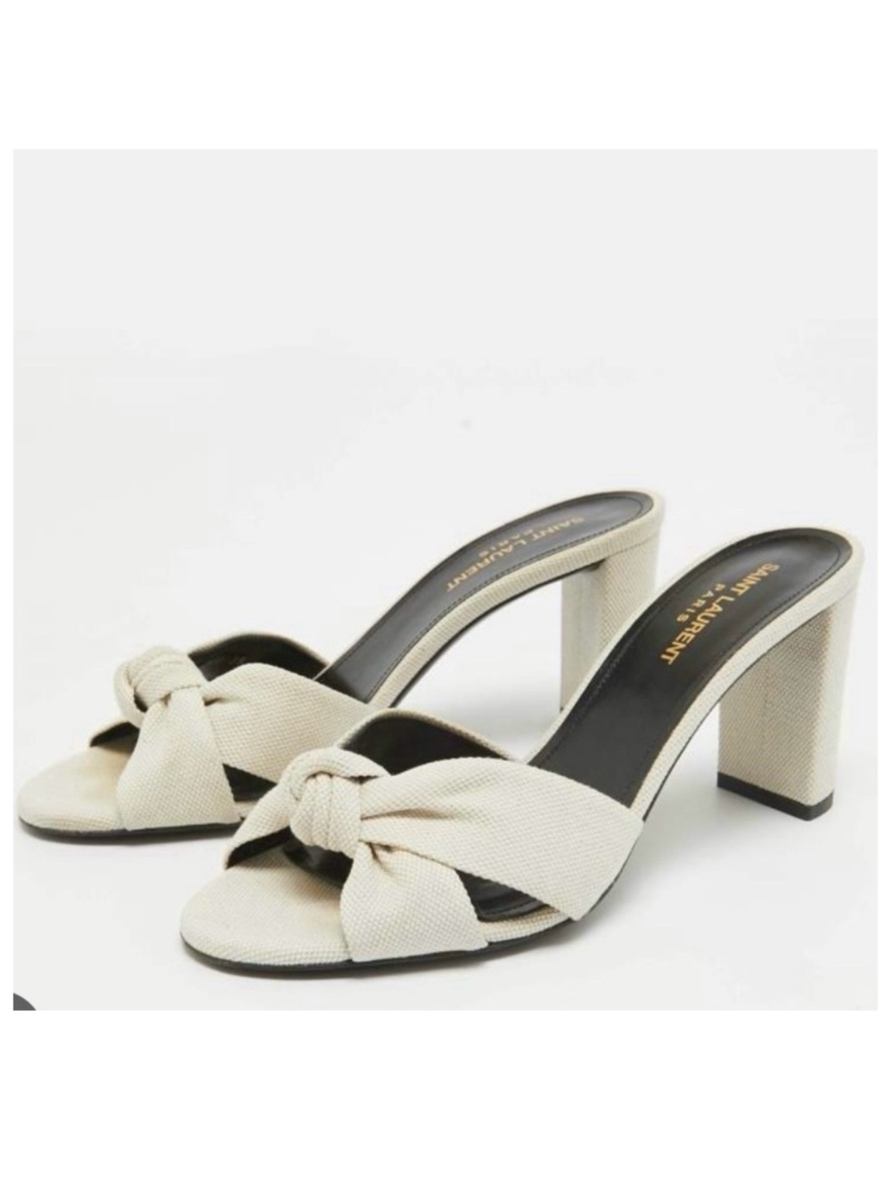 Saint Laurent Bianca Knot Tie Block Heel Slide on Sandals